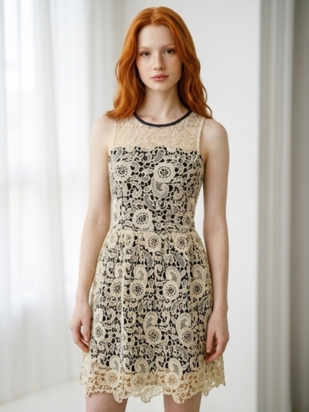 INA - Sleeveless Lace Overlay Dress - Black Lined - Size Small